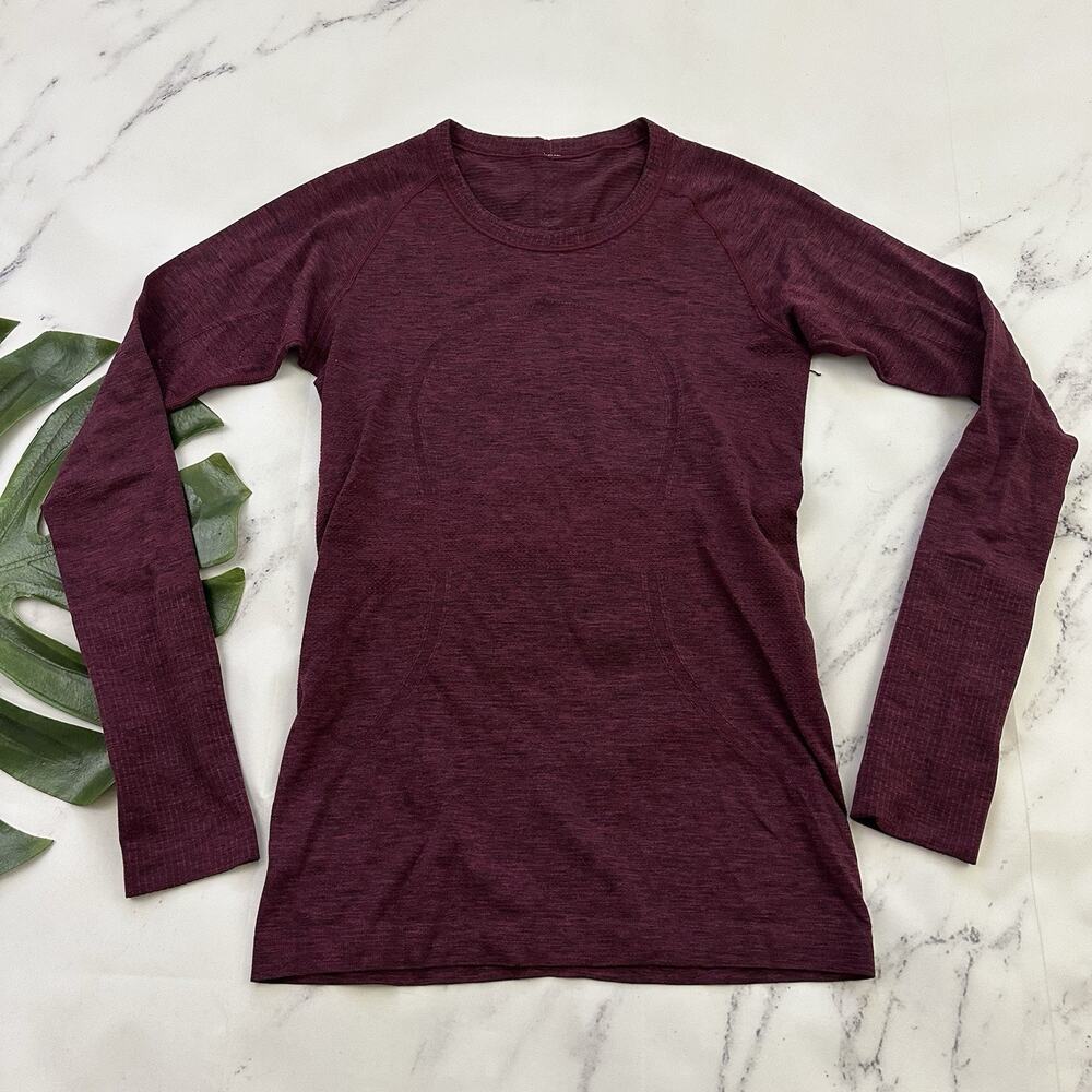 Lululemon Womens Swiftly Long Sleeve Top Size 6 Dark Purple Black Heather